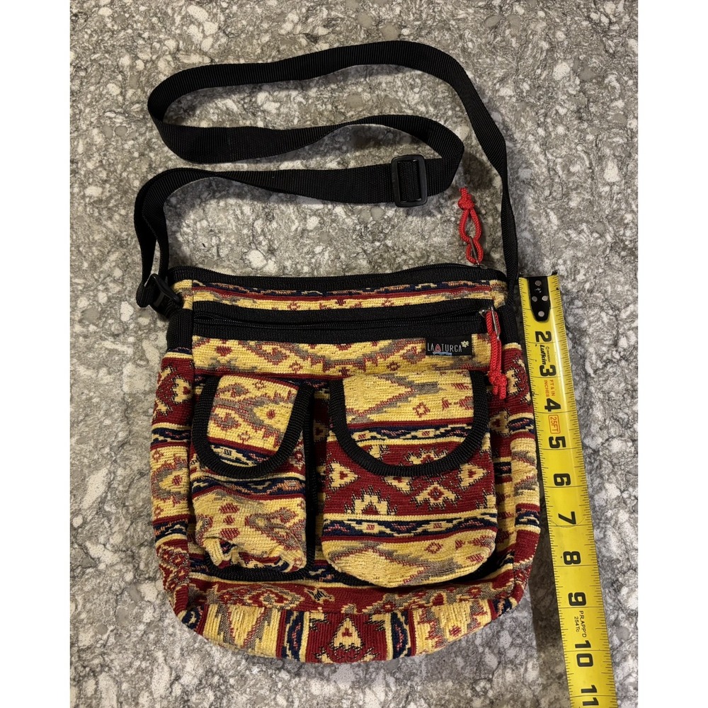 LaTurka Crossbody Bag Purse Aztec Print Western Boho Multicolor Cotton Blend
